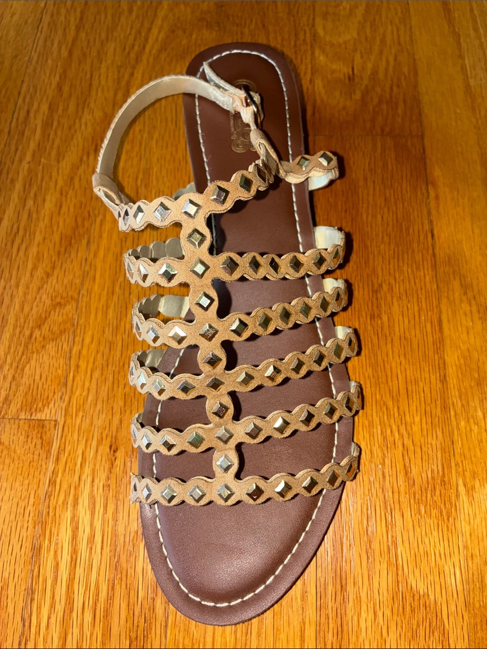 Carlos Santana Blingy Gladiator Sandals, Size 8, Tan